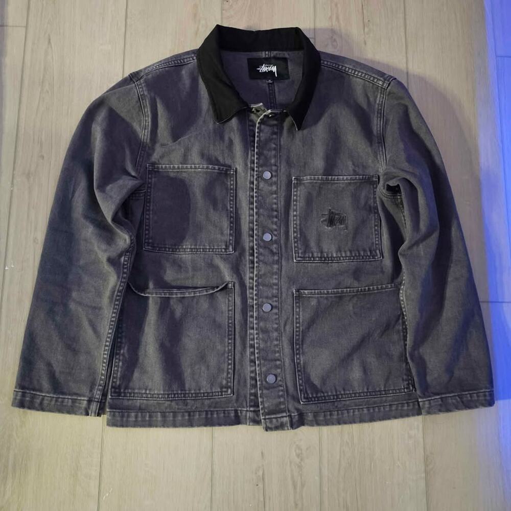 Stussy Navy Blue Work Wear Jacket with Black Collar - Picture 3 of 8